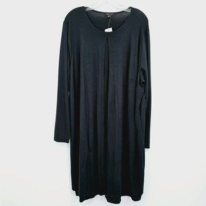 J Jill Wearever Collection Split Front Dress 2X Black Long Sleeve Minimalist New